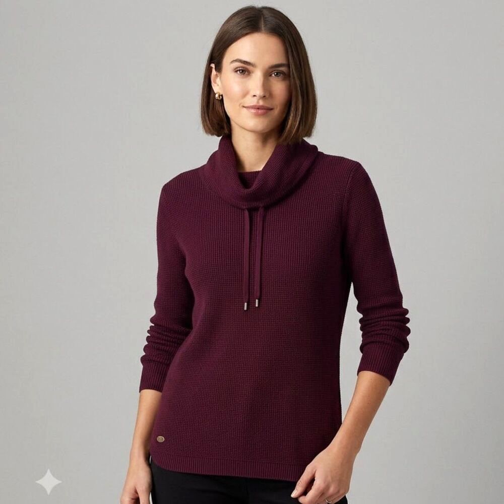 Lauren Ralph Lauren Waffle Knit Pullover Womens Sz L Burgundy Drawstring Neck